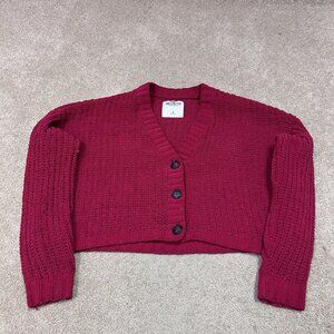 Hollister Sweater Women’s Red Button Up Cropped Long Sleeve Size Small